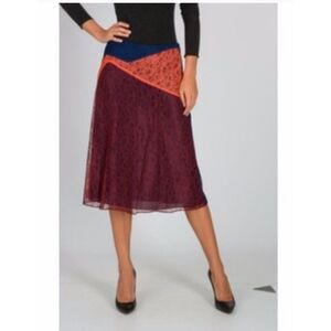 TORY BURCH Kaisa Colorblock Lace Skirt in Port, Red Canyon, Royal Navy 8